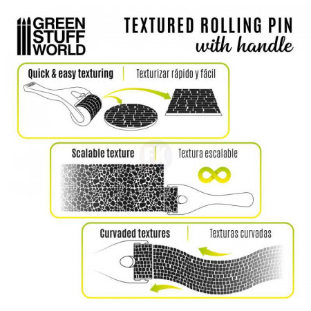 GSW: Rolling pin with Handle - Cobblestone Small - Textúrovací valček s rukoväťou (dlažobný kameň malý)